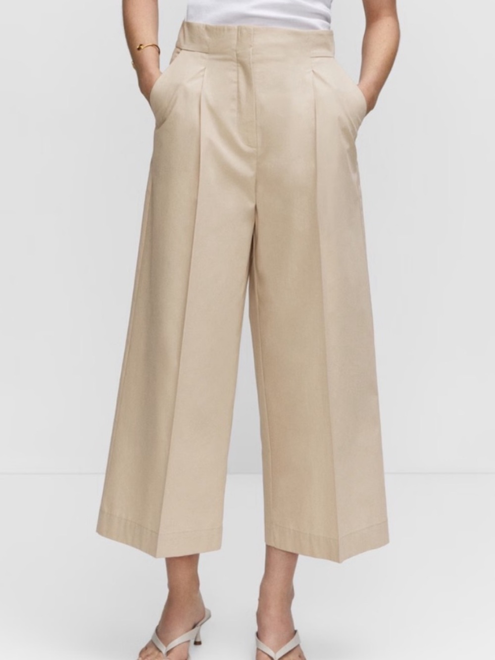 Mango Coulotte Light Tan Trousers 100% Cotton